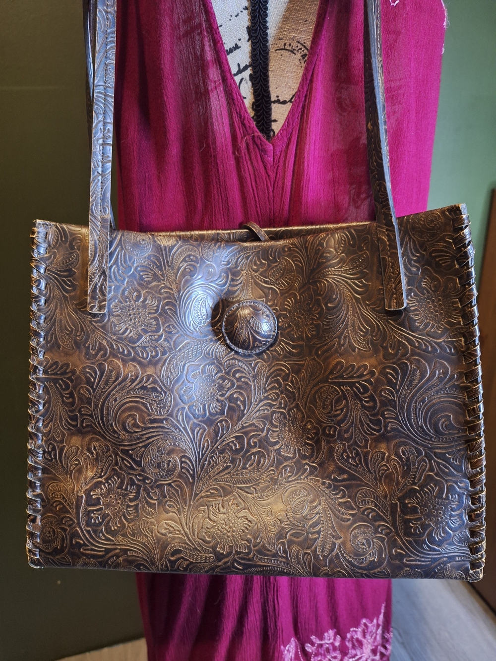 Nine West Faux Embossed Brown Leather Shoulder Bag - Picture 2 of 7